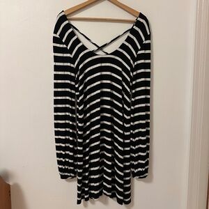 LA Made Black and White Striped Long Sleeve Dress with Cross Back | Size Small